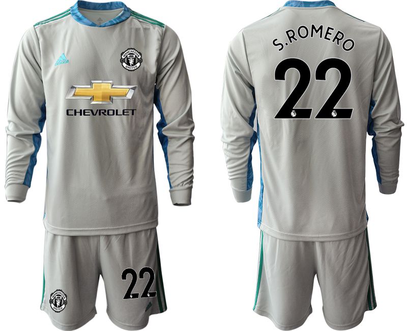 Men 2020-2021 club Manchester United gray long sleeve goalkeeper #22 Soccer Jerseys->manchester united jersey->Soccer Club Jersey